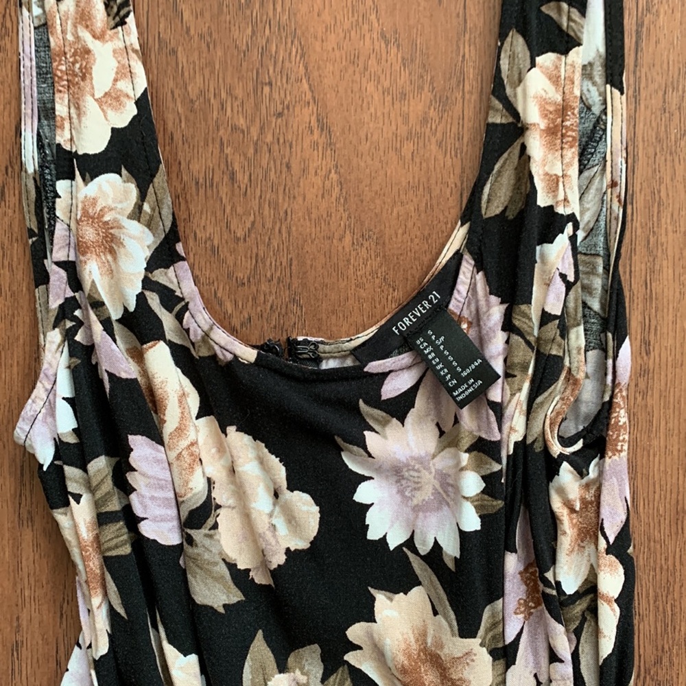Forever 21 Black Floral Midi Dress with Cream & Light Pink Blooms - Picture 5 of 5